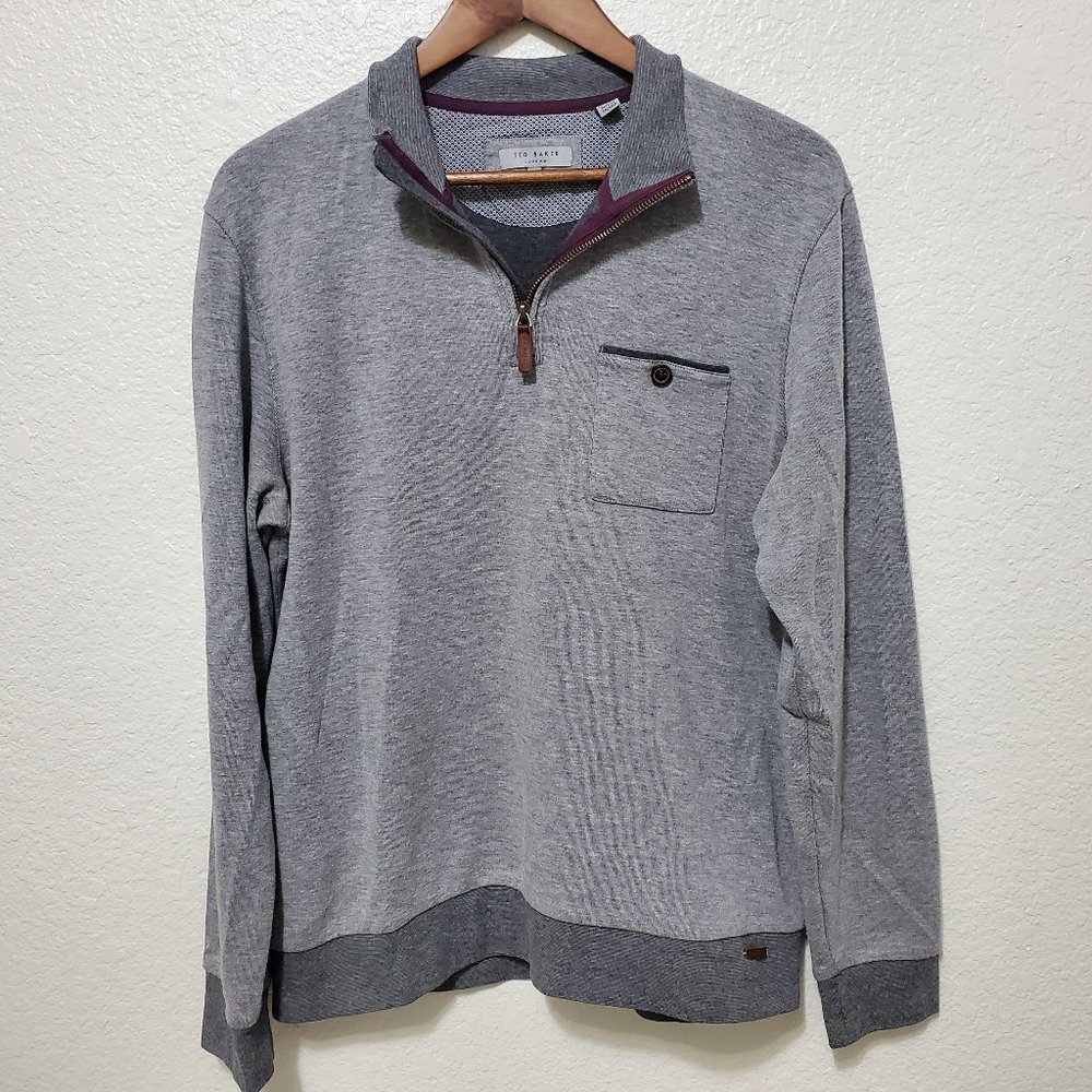 Ted Baker London  quarter zip pullover sweater gray cotton